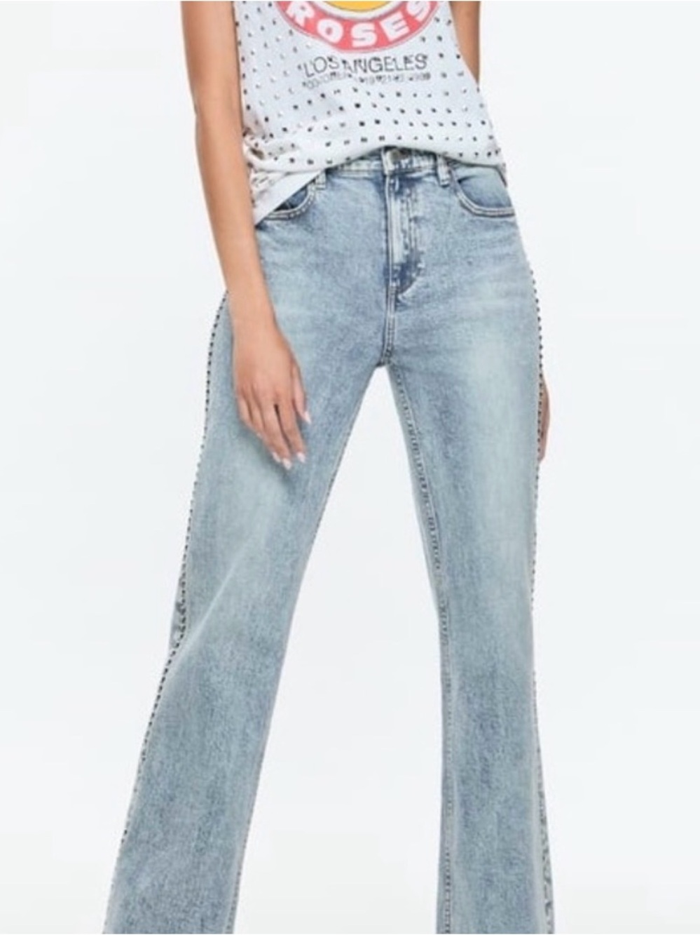 Alice + Olivia Light Blue High-Rise Studded Jeans